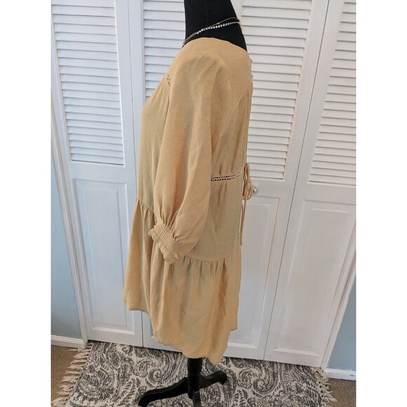 Zara Basic Dress Womens M Yellow Peasant Flowy Boho Boxy Fit Mini Cottagecore - Picture 5 of 16